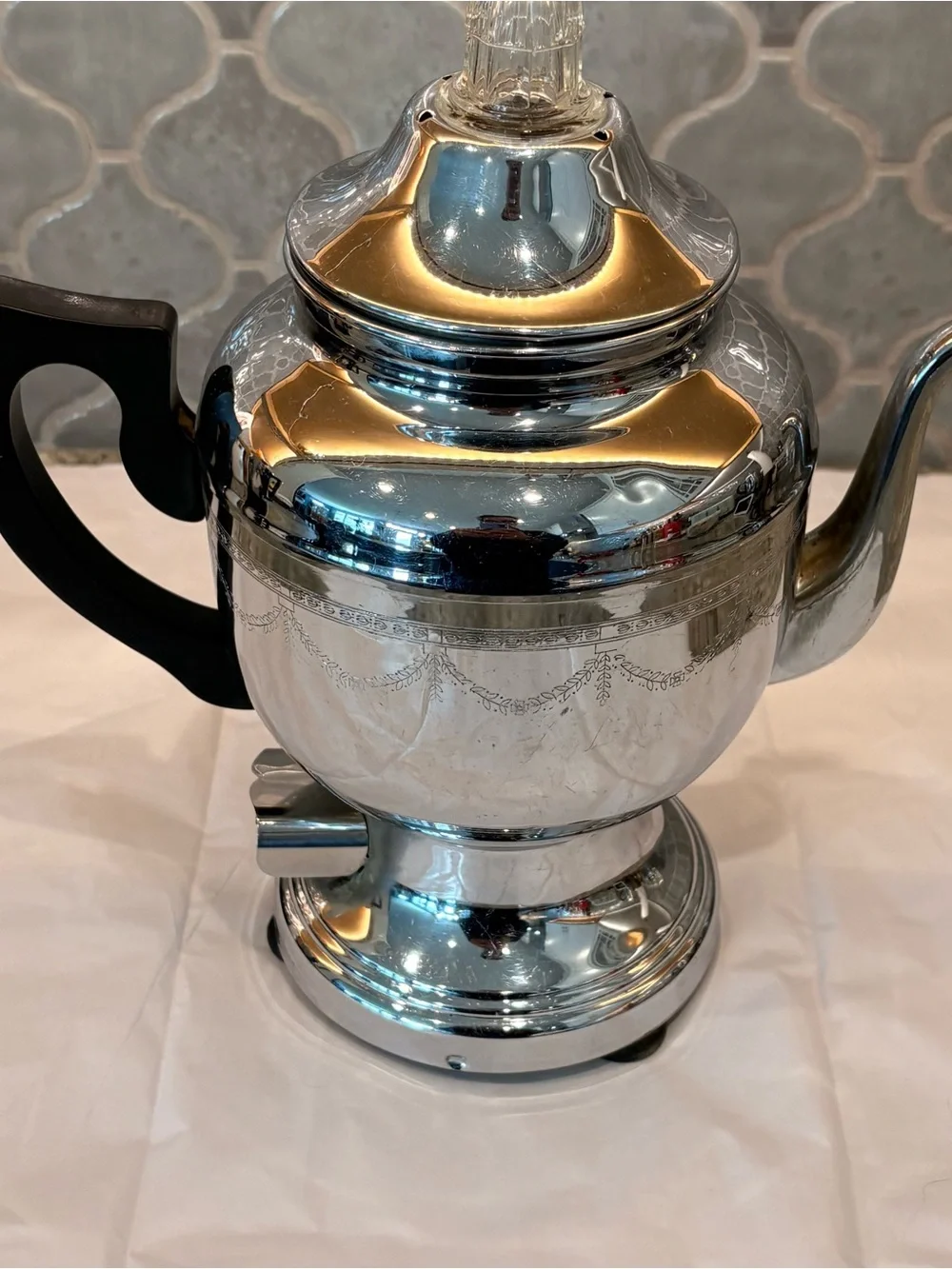 Vintage Farberware Electric Coffee Percolator Chrome Floral Etched Design